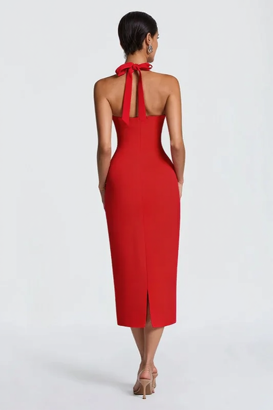 Halter Sweetheart Bustier Bodycon Midi Dress
