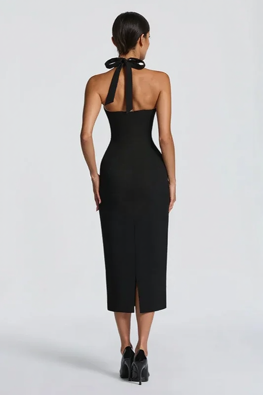 Halter Sweetheart Bustier Bodycon Midi Dress