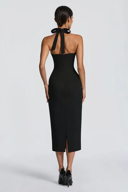 Halter Sweetheart Bustier Bodycon Midi Dress