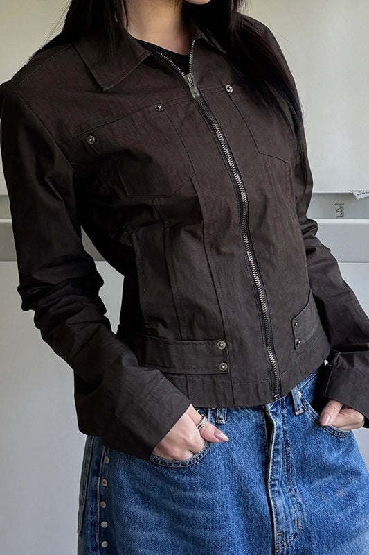 Zip Up Solid Color Utility Jacket
