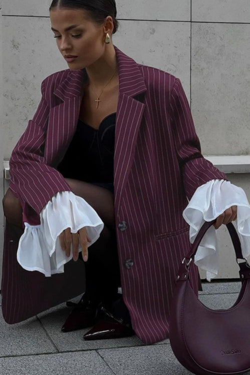 Chic Lace Insert Stripe Blazer