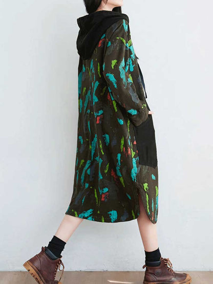 Hooded Zip Front Jacket Style Midi Dress