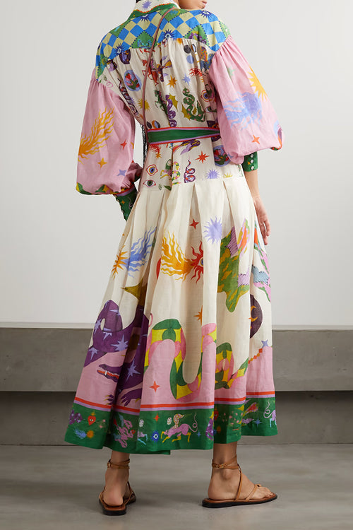 Boho Print Long Sleeve Tiered Maxi Dress