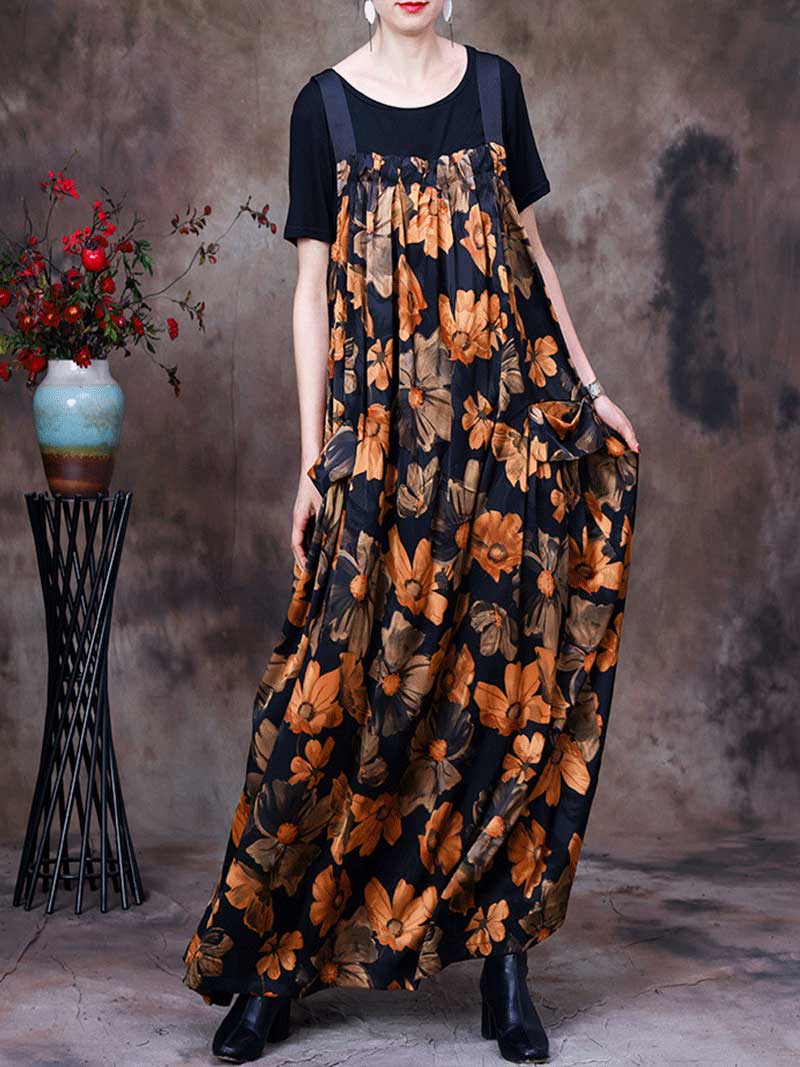 Large Floral Print Sleeveless Wide Leg Overall Jumpsuit