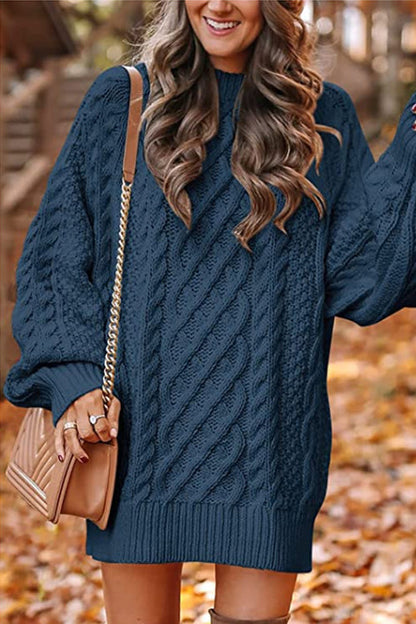 Long Sleeves Cable Knit Mini Sweater Dress