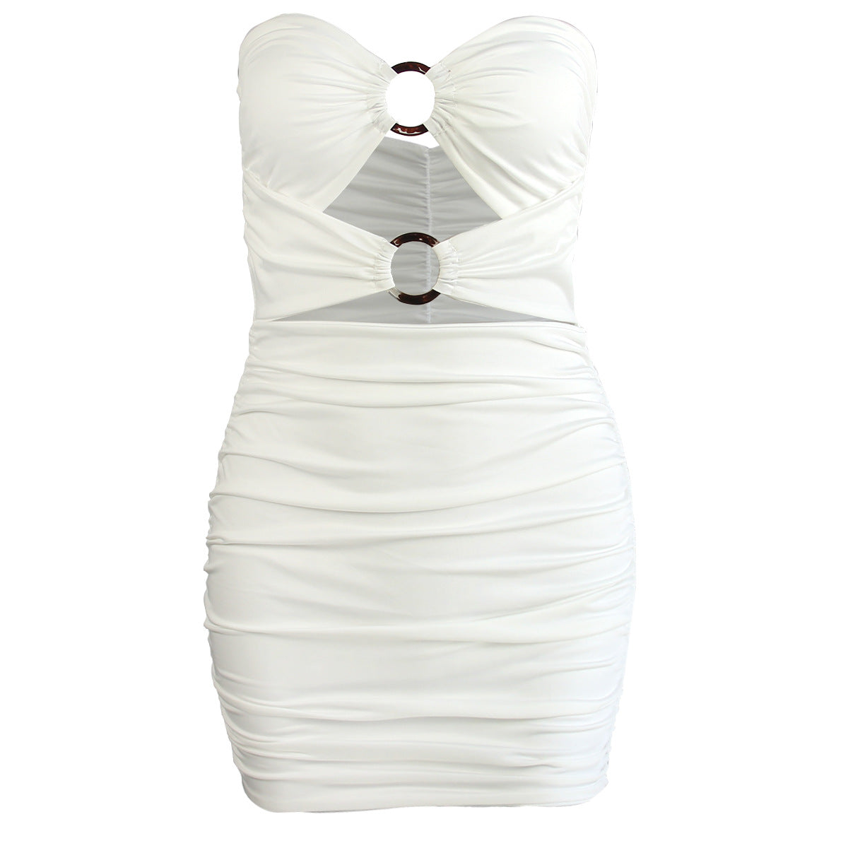 Strapless O Ring Ruched Side Gather Mini Dress