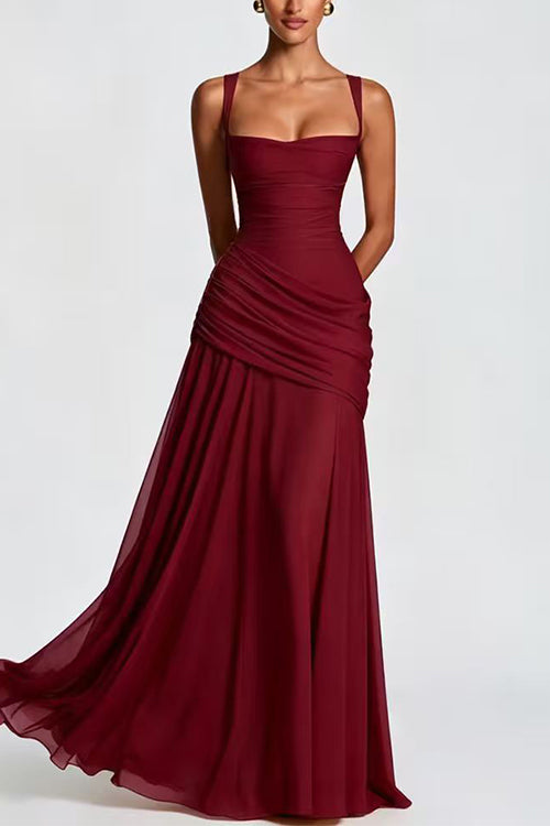 Sleeveless Back Criss Cross Solid Flowy Maxi Dress