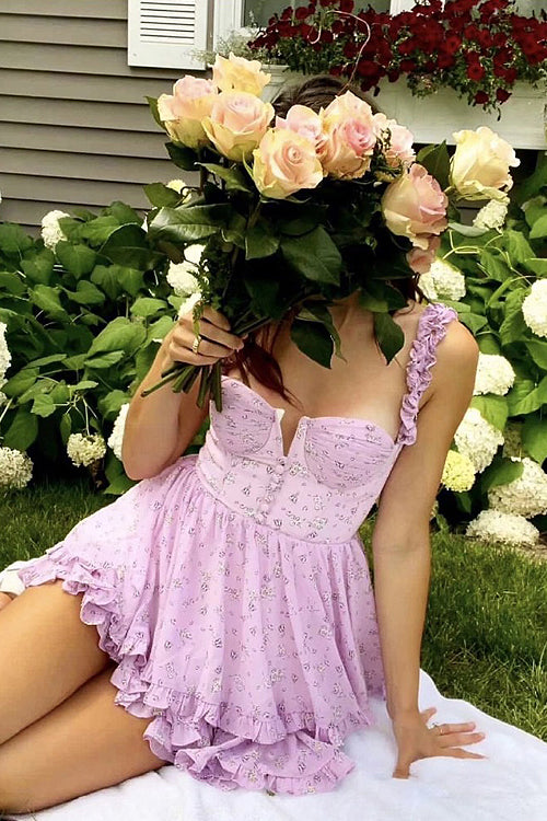 Ruffled Floral Print Mini Dress