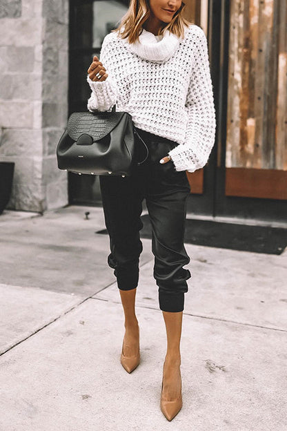 High Waist Pocketed Satin Joggers