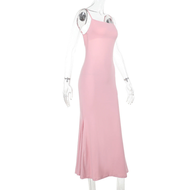 Spaghetti Strap Square Neck Bodycon Floor Length Column Maxi Dress