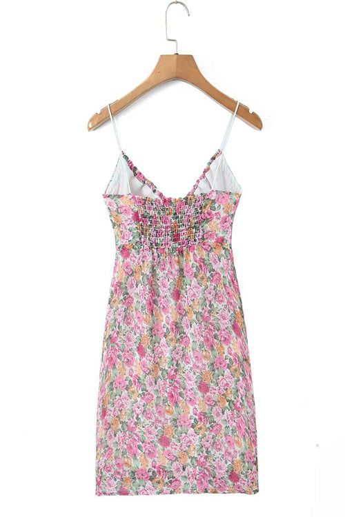Sweetheart Lace Trim Tie Front Ditsy Floral Mini Dress
