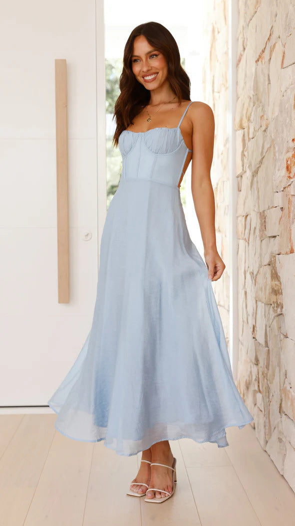 Sweetheart Bustier Ruched A Line Midi Dress