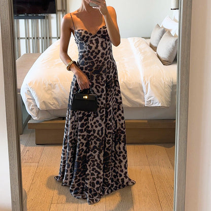 Spaghetti Strap Corset Sweetheart Print Flared Maxi Dress