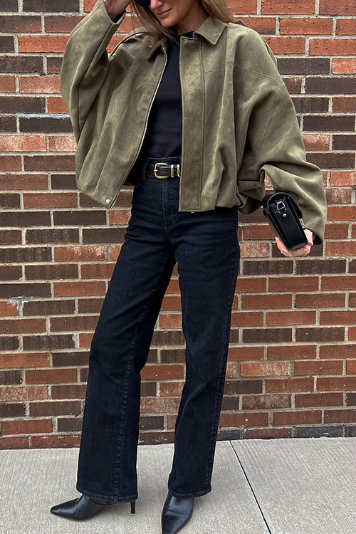 Lapel Zip Up Trendy Bomber Jacket