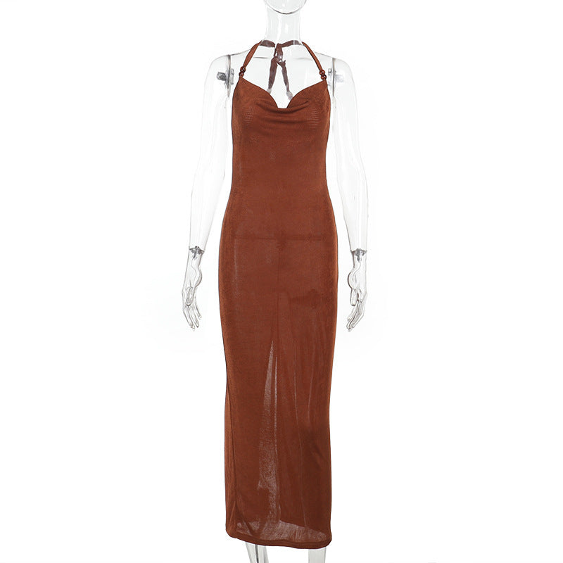 Halter Cowl Neck Backless Bodycon Column Maxi Dress