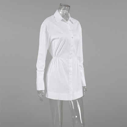 Collared Button Front Belted Long Sleeve Shirt Mini Dress
