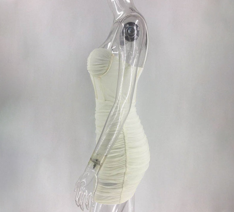 Sweetheart Corset Boning Mesh Ruched Bodycon Mini Dress