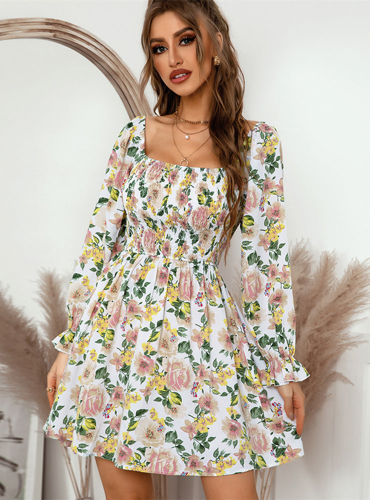 Leaf Print Sleeveless Midi Dress