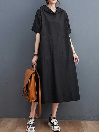 Hooded Long Sleeve Kangaroo Pocket Midi Dress