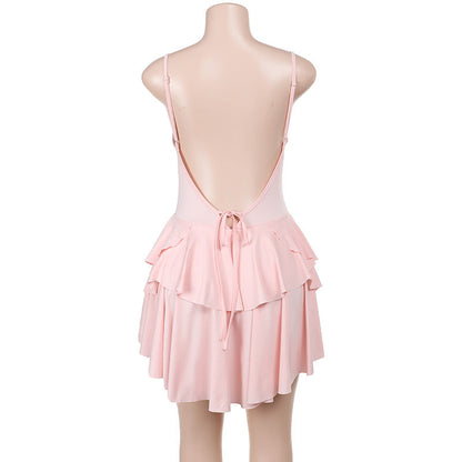 Deep V-Neck Spaghetti Strap Corset Tiered Ruffle Mini Dress