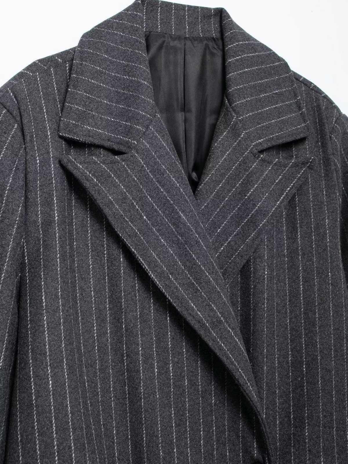 Kassidee Striped Lapel Long Coat