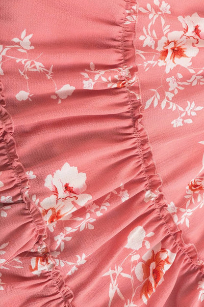 Sweetheart Neck Tie Front Spaghetti Strap Tiered Floral Ruffle Mini Dress
