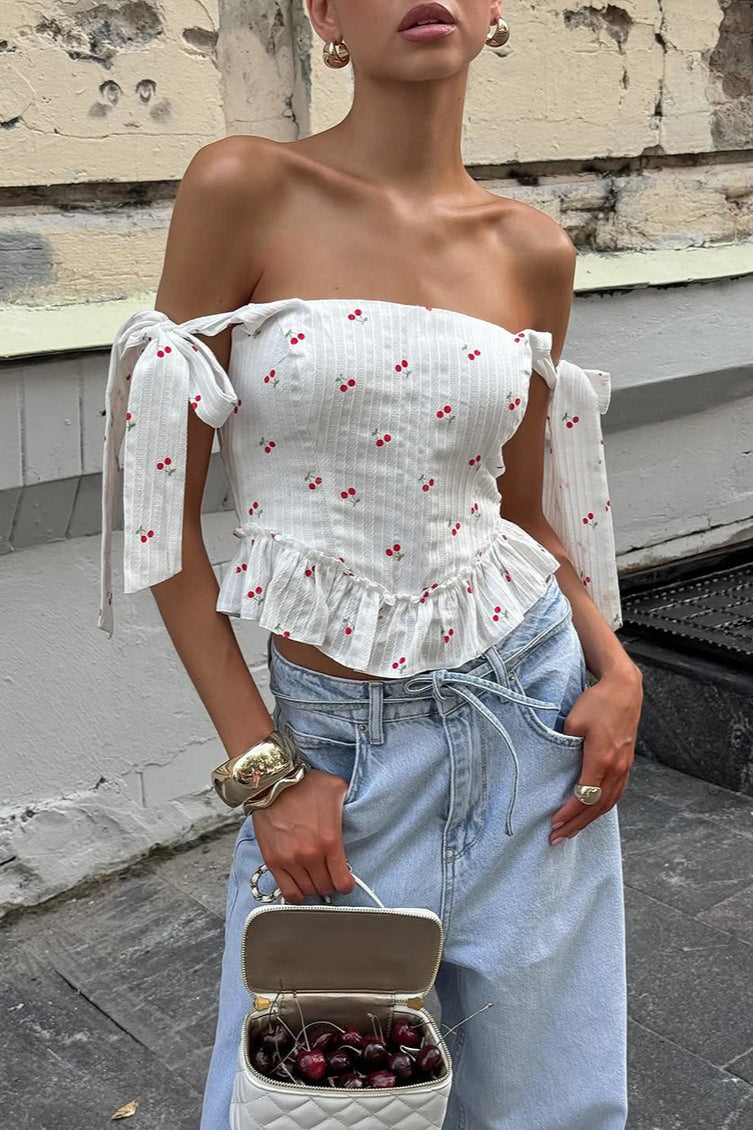 Chic Floral Print Ruffle Tie Cami Top
