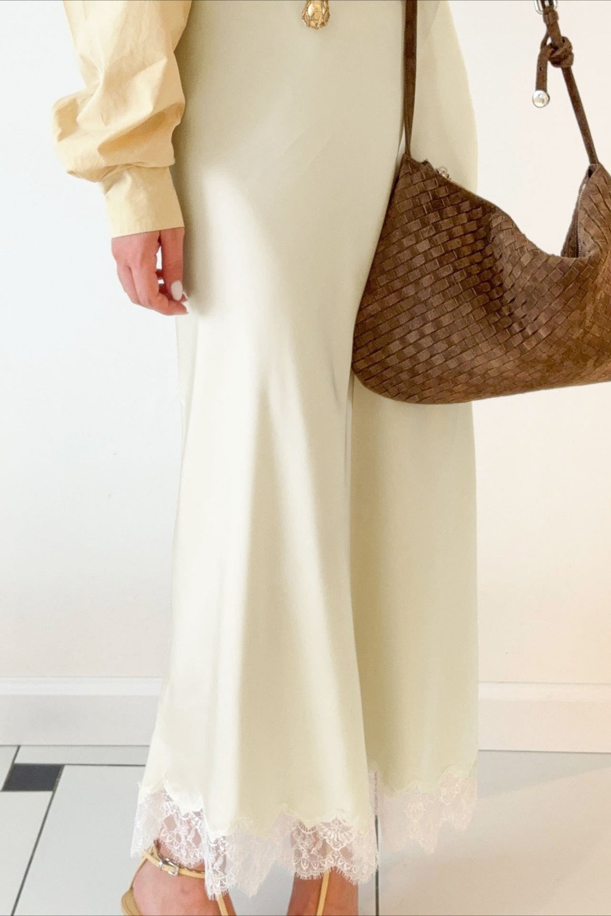 Lace-Trim Straight Maxi Skirt