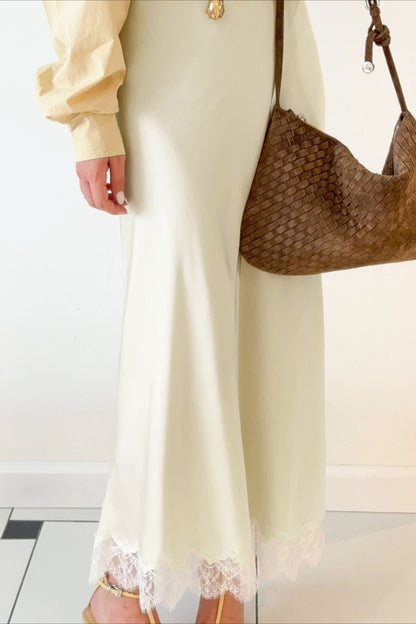 Lace-Trim Straight Maxi Skirt