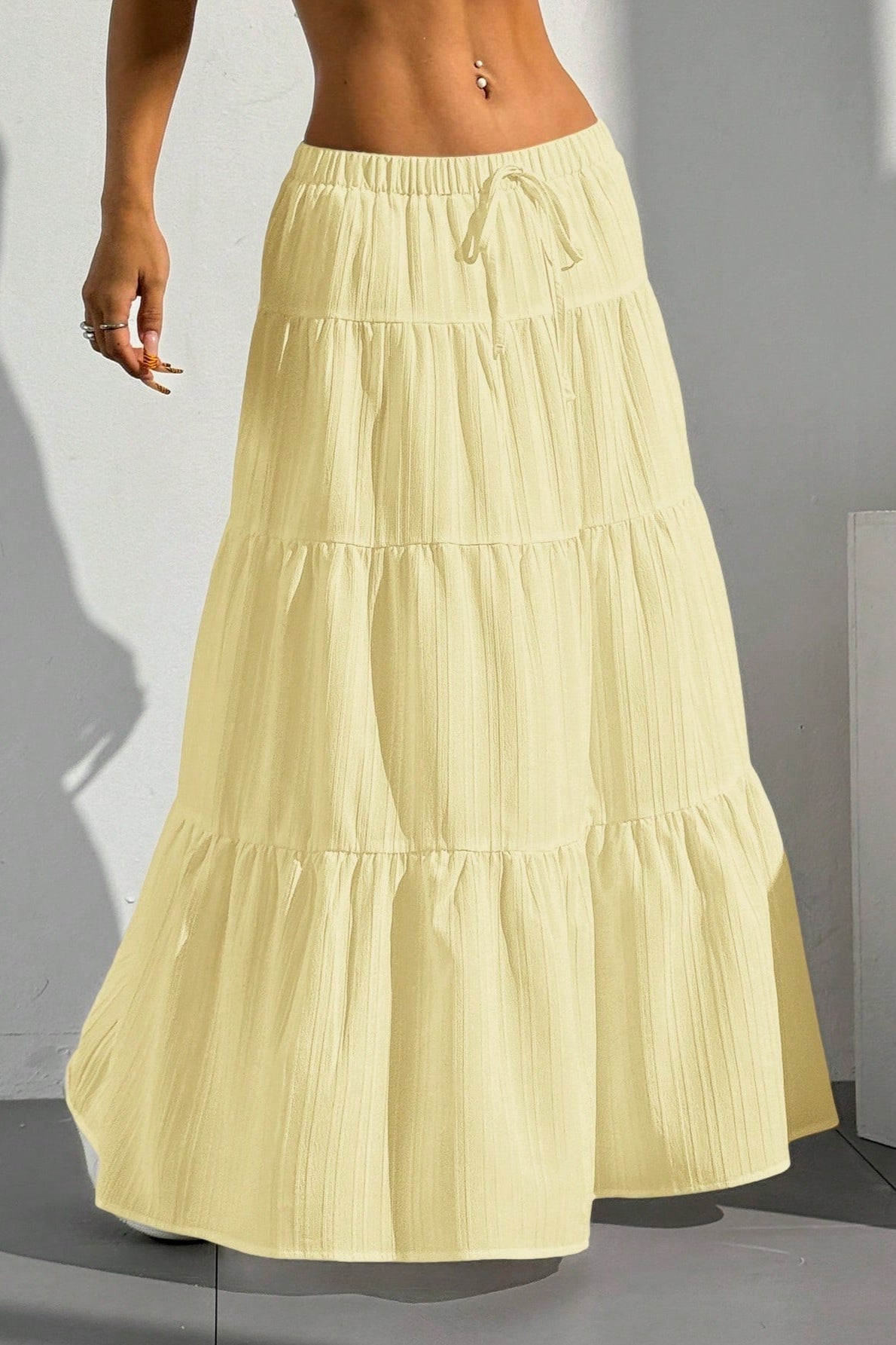 Tiered Drawstring Maxi Skirt