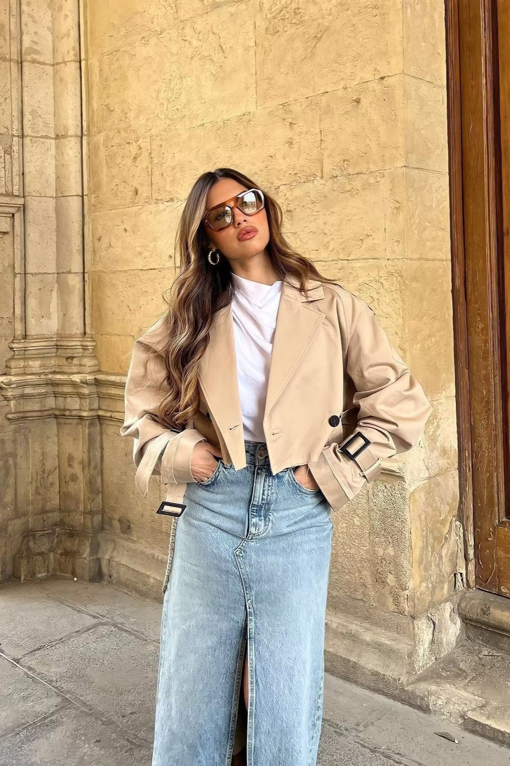 Belted Cropped Trench Jacket