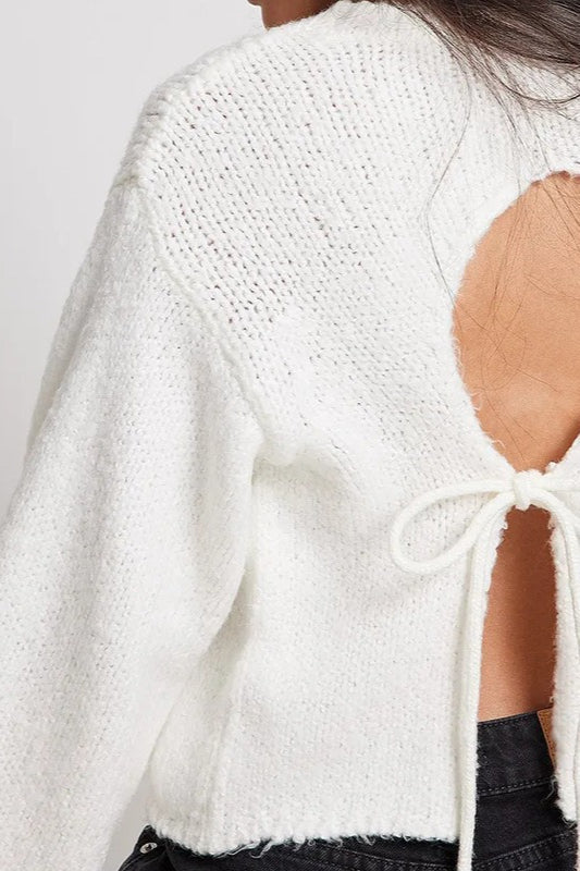 Backless Tie Back Cropped Sweater