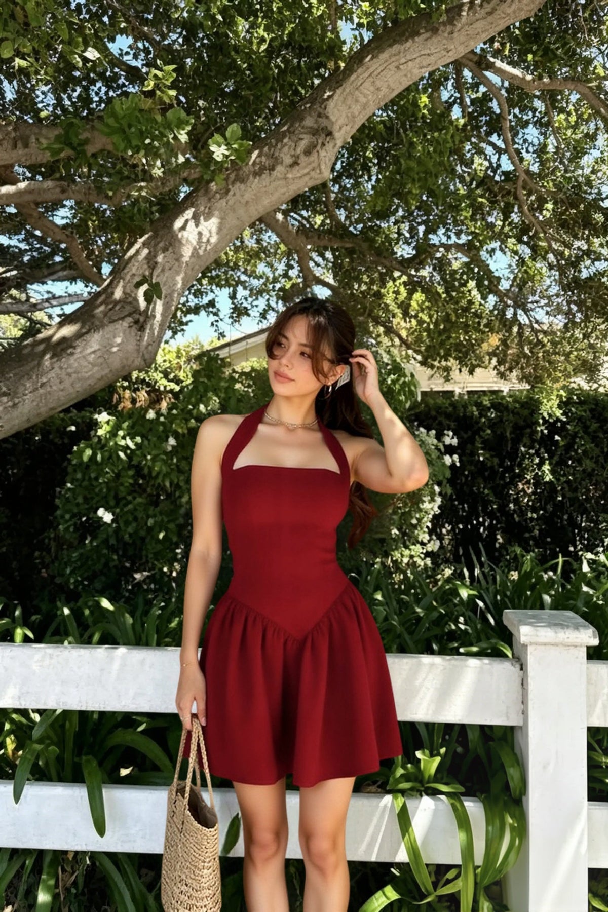 Halter Square Neck Drop Waist Flared Mini Dress