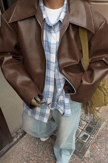 Cropped Faux-Leather Zip Moto Jacket
