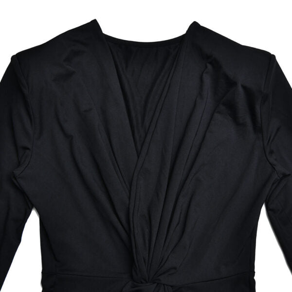 Plunging V Neck Long Sleeve Ruched Twist Front Split Maxi Dress