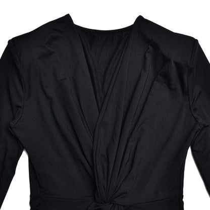 Plunging V Neck Long Sleeve Ruched Twist Front Split Maxi Dress