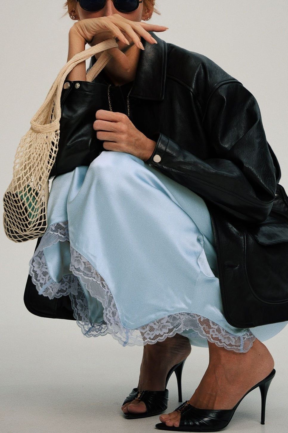 Asymmetric Lace-Trim Midi Skirt