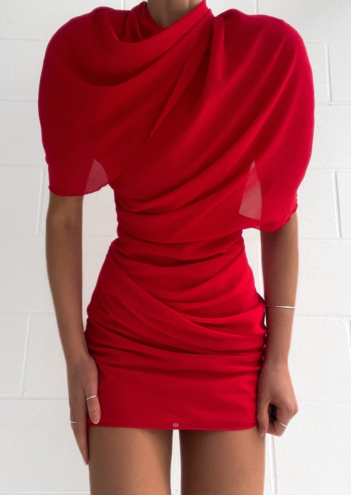 Asymmetric Pleated Mini Dress