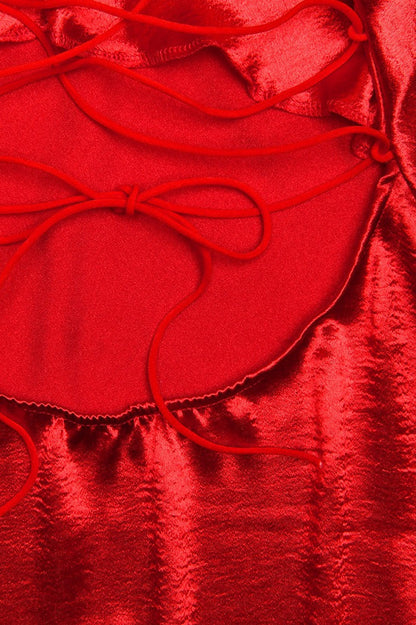 Gathered Bust Satin Panel Spaghetti Strap Cami Mini Dress