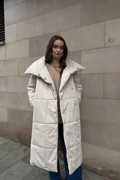 Long Stand Collar Relaxed Quilted Puffer Jacket