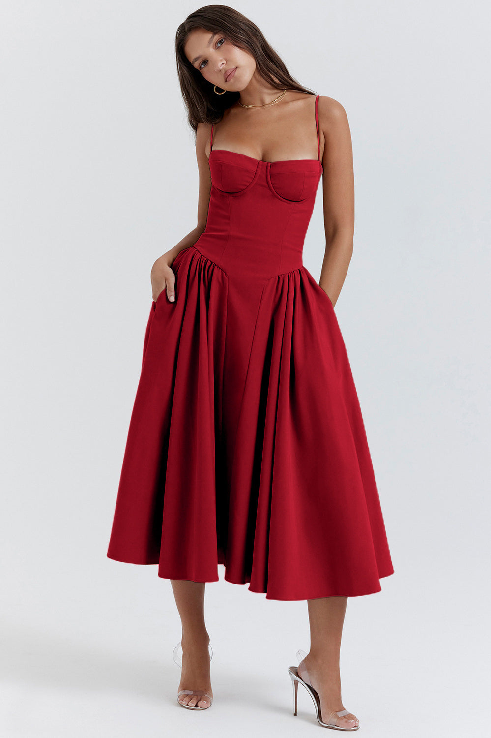 Elegant Vintage Cami Bodycon Midi Dress