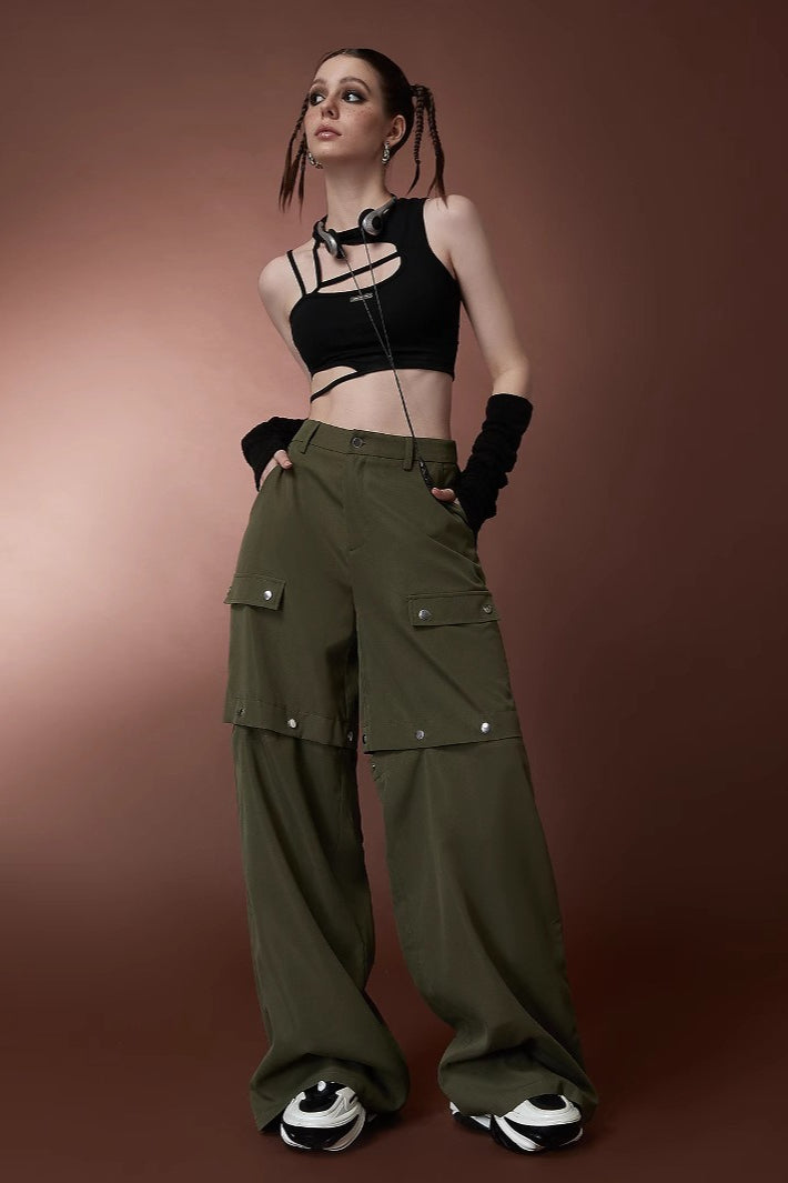 Street Style High Waist Convertible Multi-Pocket Cargo Straight Pants