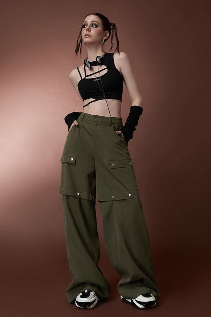 Street Style High Waist Convertible Multi-Pocket Cargo Straight Pants