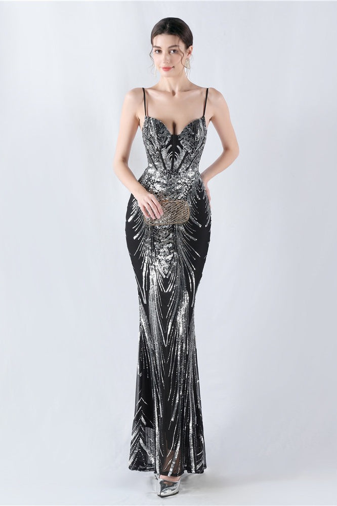 Boned Sequin Embroidered Formal Dress