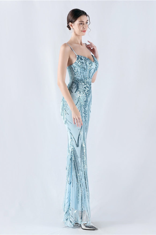 Boned Sequin Embroidered Formal Dress