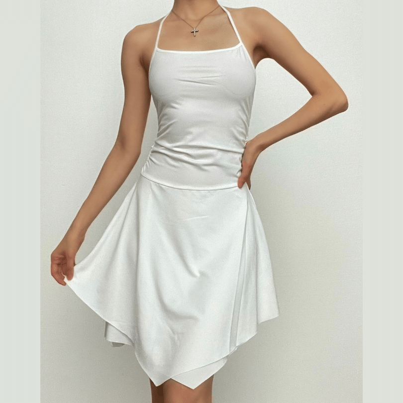 Halter Self Tie Backless Irregular Ruched Mini Dress