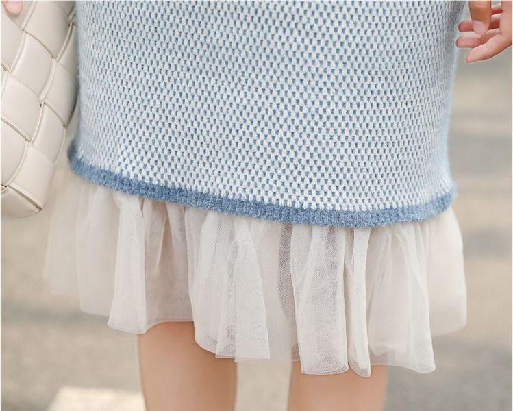 Mock Neck Honeycomb Knit Contrast Cuff Tiered Ruffle Hem Sweater Midi Dress