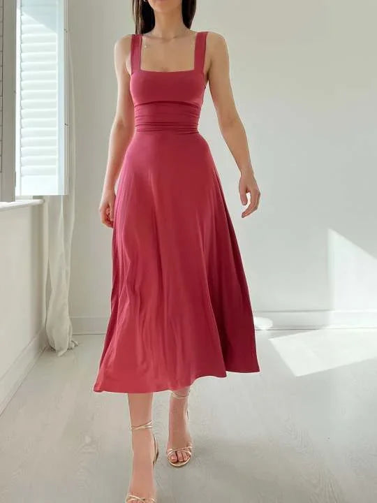 Scoop Neck Wide Strap Fit and Flare Maxi Dress