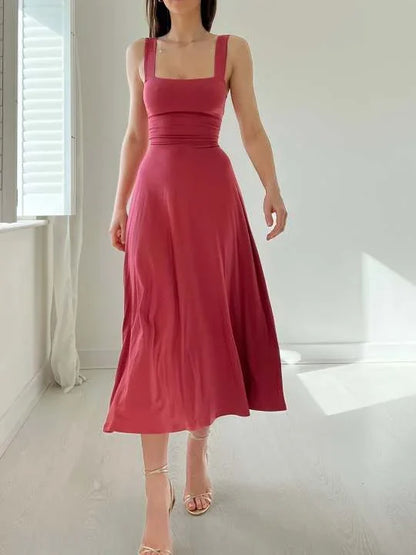 Scoop Neck Wide Strap Fit and Flare Maxi Dress
