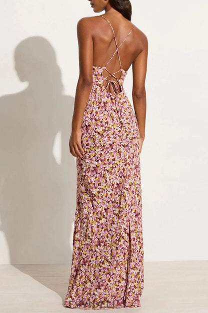 Printed Square Neck Sleeveless Floral Dress